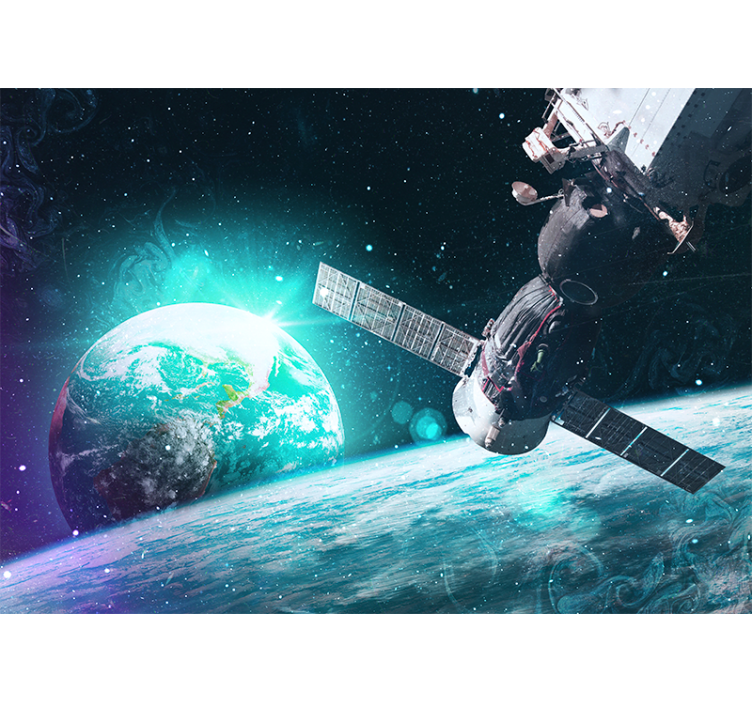 Space wall mural of a spacecraft orbiting earth - TenStickers