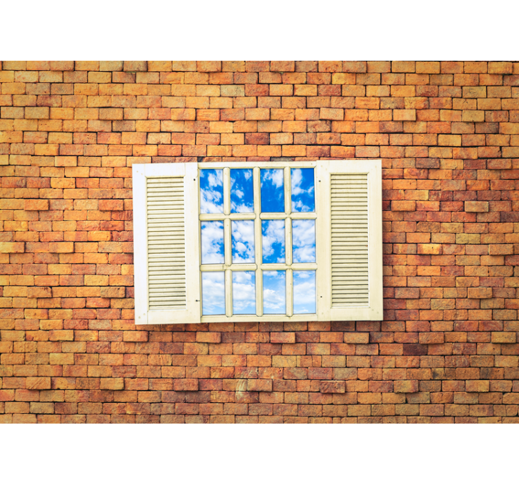 Mural stone wall with open window view - TenStickers