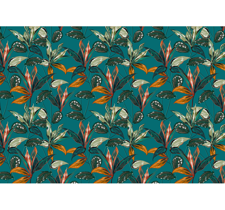 Tropical plants over a teal background mural - TenStickers