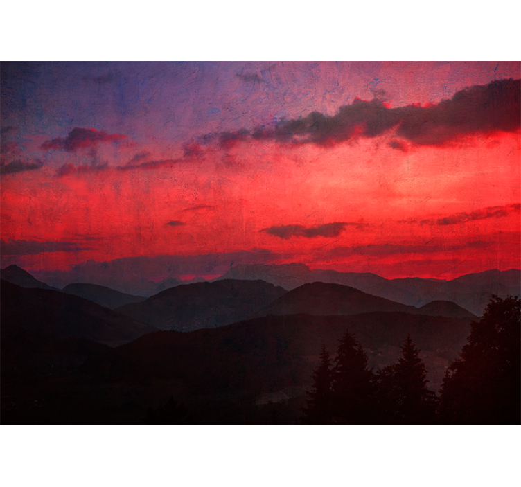 Dramatic mountain sunset wall mural mountain - TenStickers