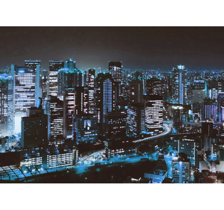 City wall mural nighttime urban skyline - TenStickers
