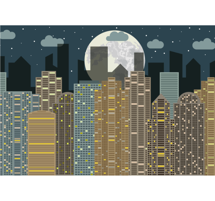 City wall mural urban horizon at night - TenStickers