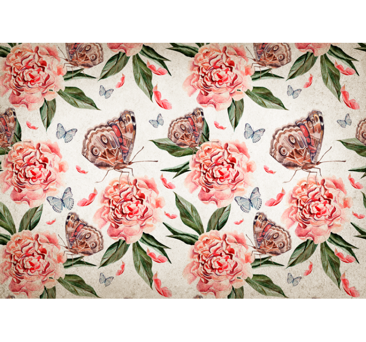 Vintage roses and butterflies wall mural - TenStickers