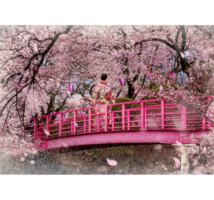 Flower wall mural cherry blossom landscape - TenStickers