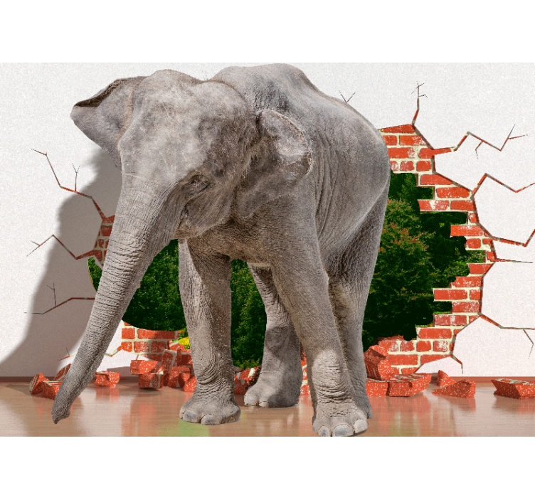 Wall mural 3d elephant breaking through wall - TenStickers