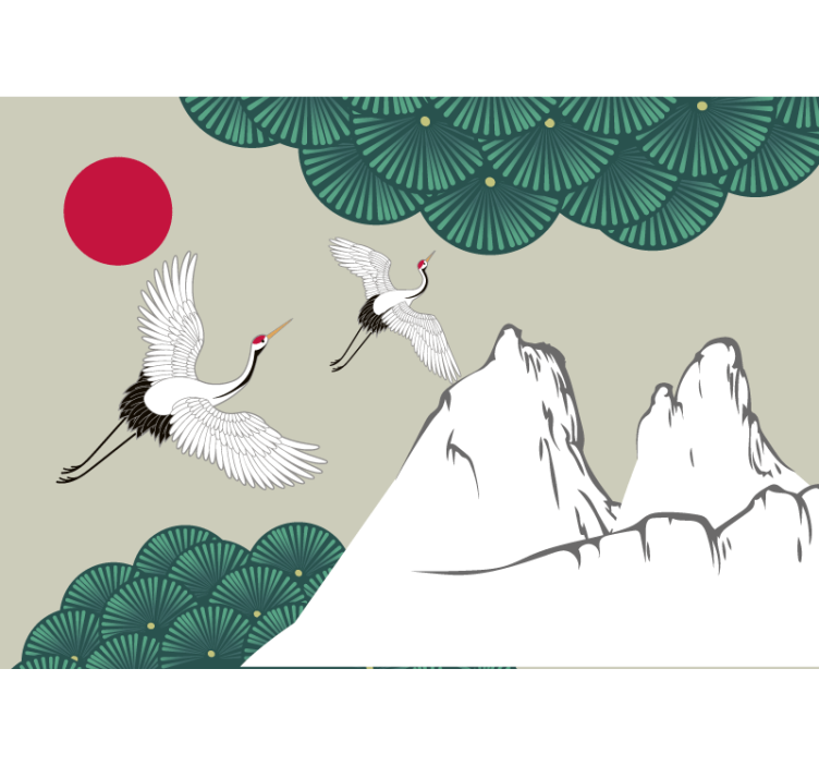African wall mural cranes and mountains design - TenStickers