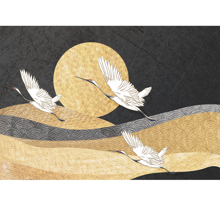 People wall mural cranes flying moon - TenStickers