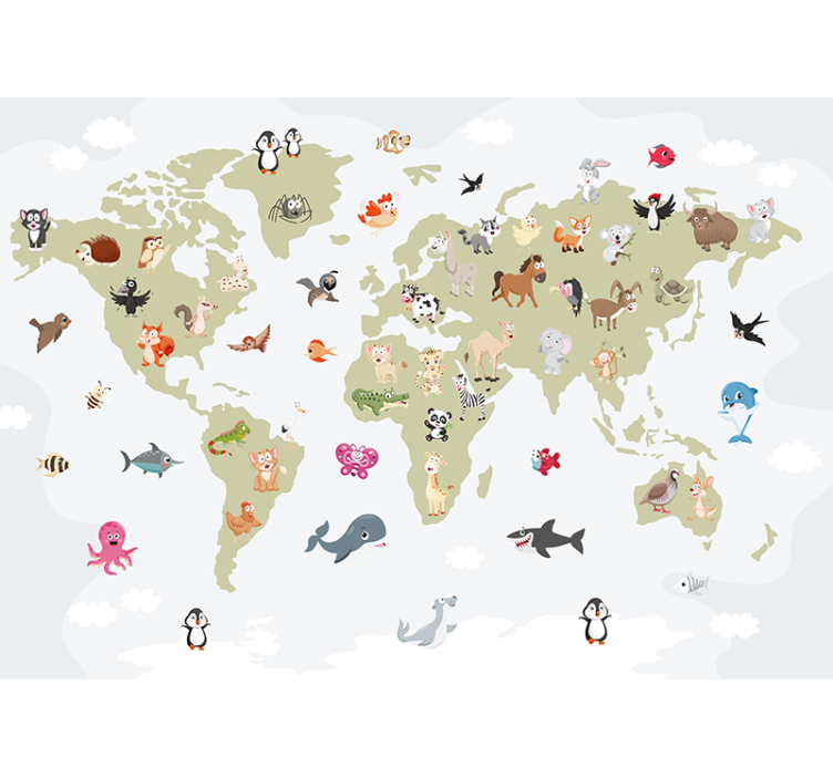 Animals wall mural creatures world map - TenStickers