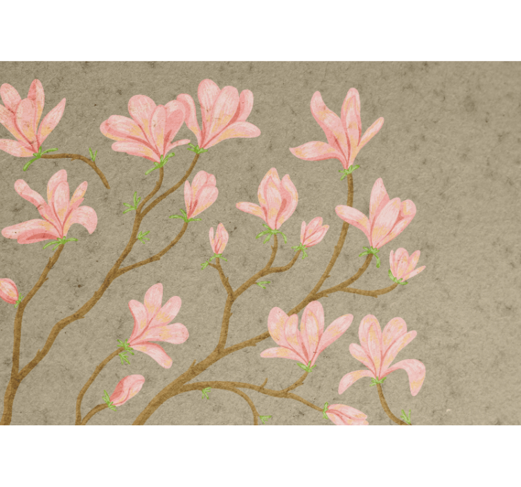 Flower wall mural pink magnolia blooms - TenStickers