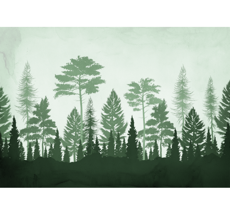 Scandinavian trees in green Forest Wall Mural - TenStickers
