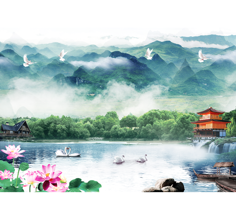 Serene Scene wall mural mountain - TenStickers