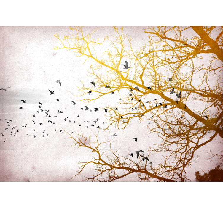 Wall mural nature golden branches and birds - TenStickers