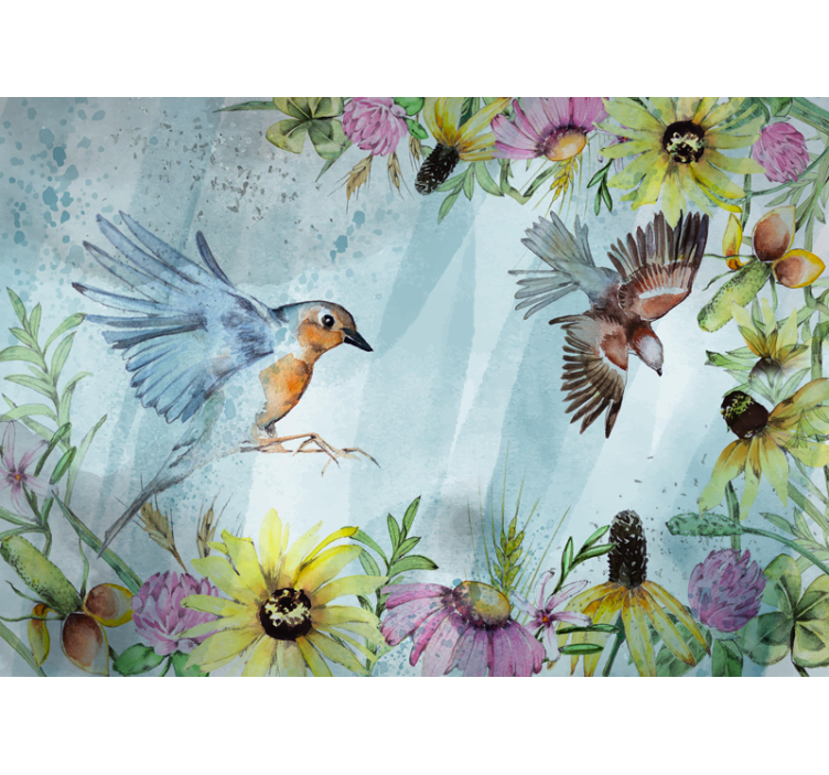 Colorful floral birds office wall mural - TenStickers