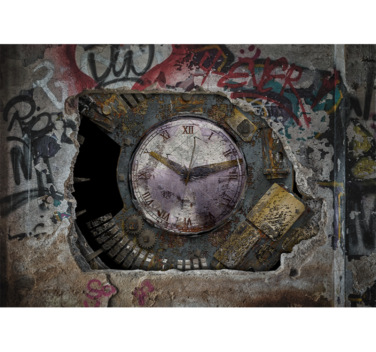 Graffiti wall mural rusty clock design - TenStickers