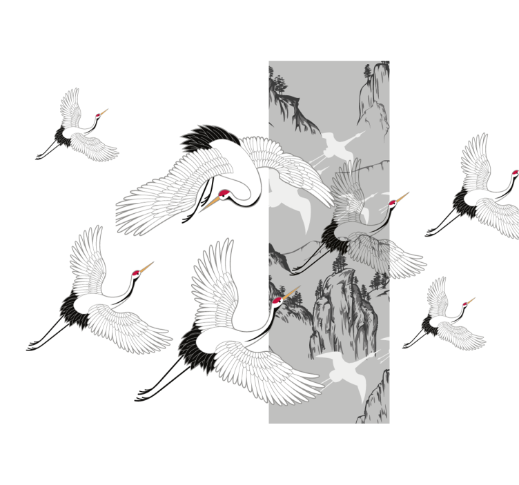 Animals wall mural with flying cranes design - TenStickers