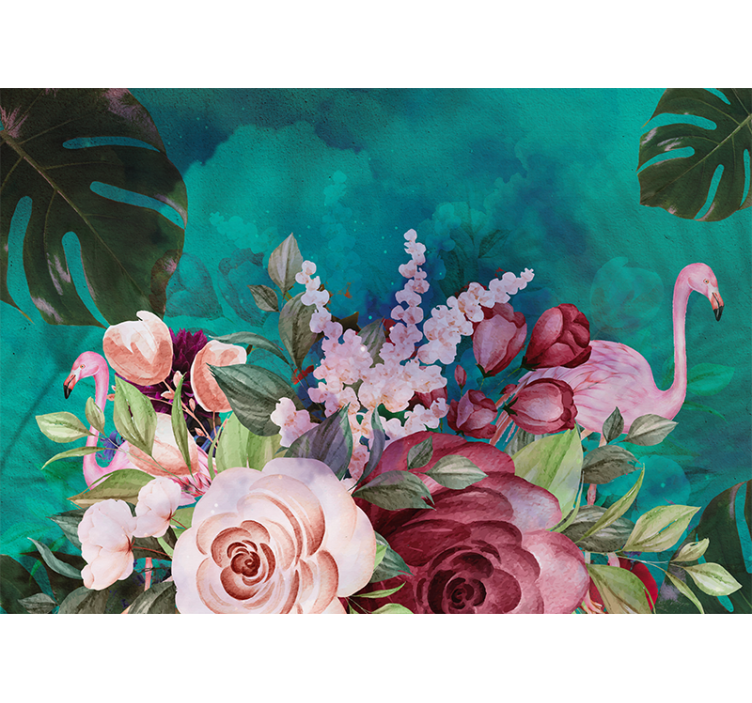 Flower wall mural flamingo floral arrangement - TenStickers