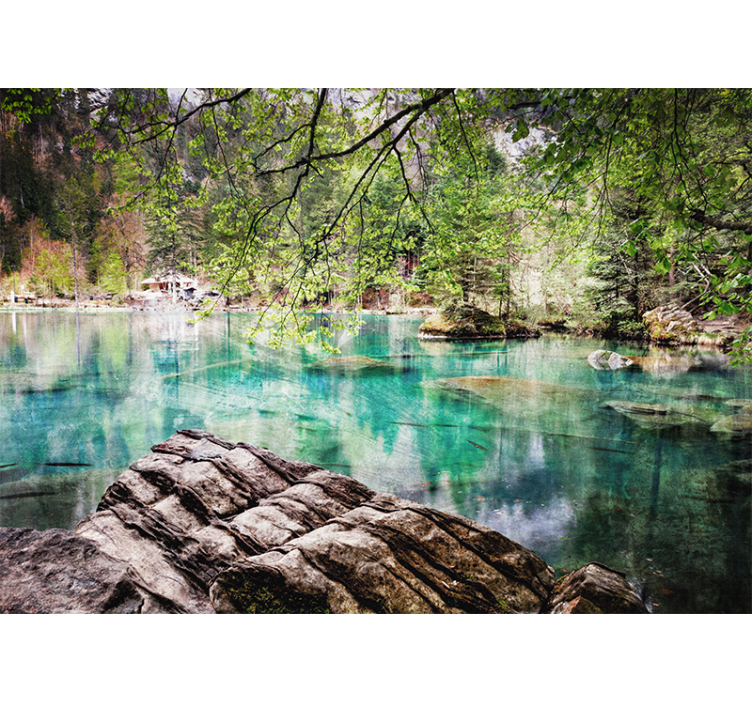 Tranquil lake scene landscape wall mural - TenStickers