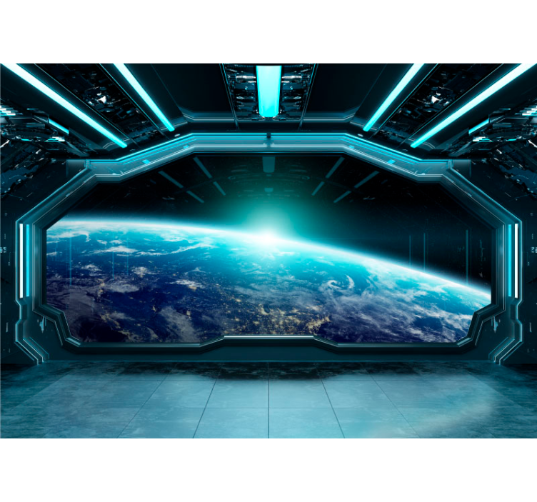 spaceship window 3D wall mural - TenStickers