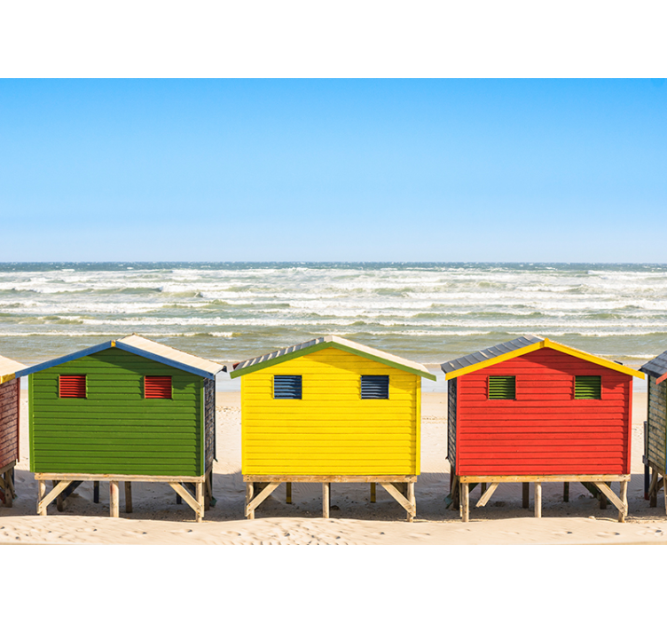 Beach Hut Panorama under the sea wall mural - TenStickers