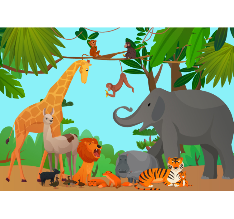 Jungle with peaceful animals wall mural - TenStickers