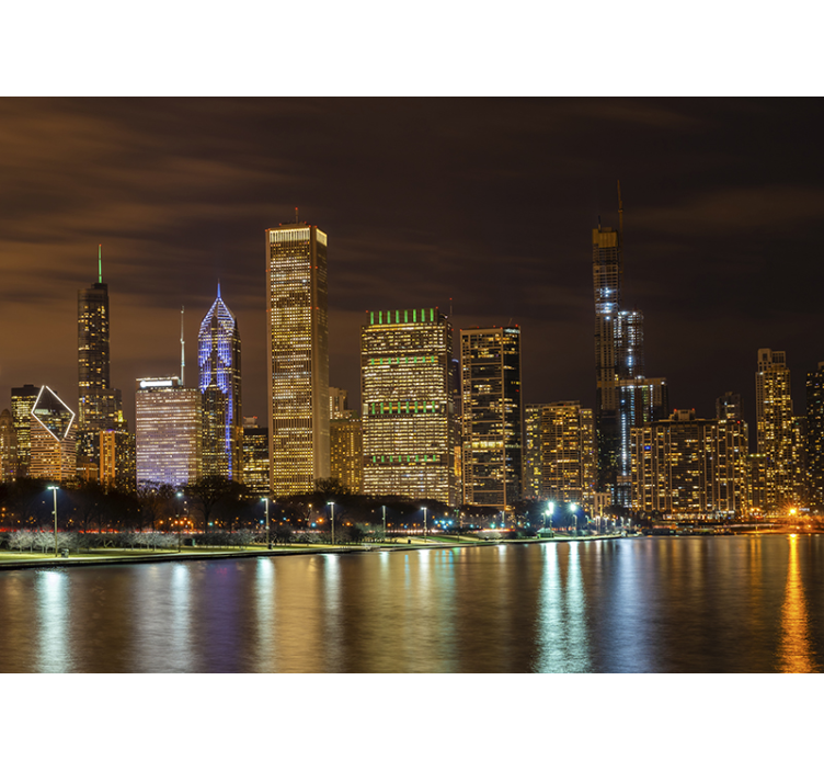 Berlin wall mural chicago skyline at night - TenStickers