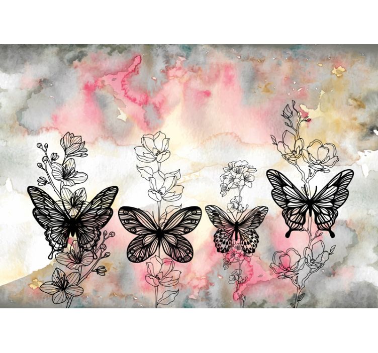 Fluttering wings and blossoms flower wall mural - TenStickers