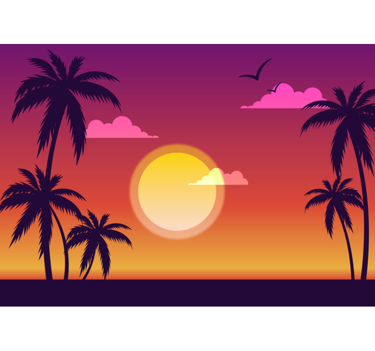 Tropical Sunset Silhouettes landscape wall mural - TenStickers