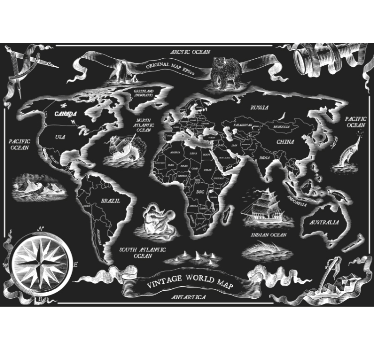 World map wallpaper vintage map sketch - TenStickers