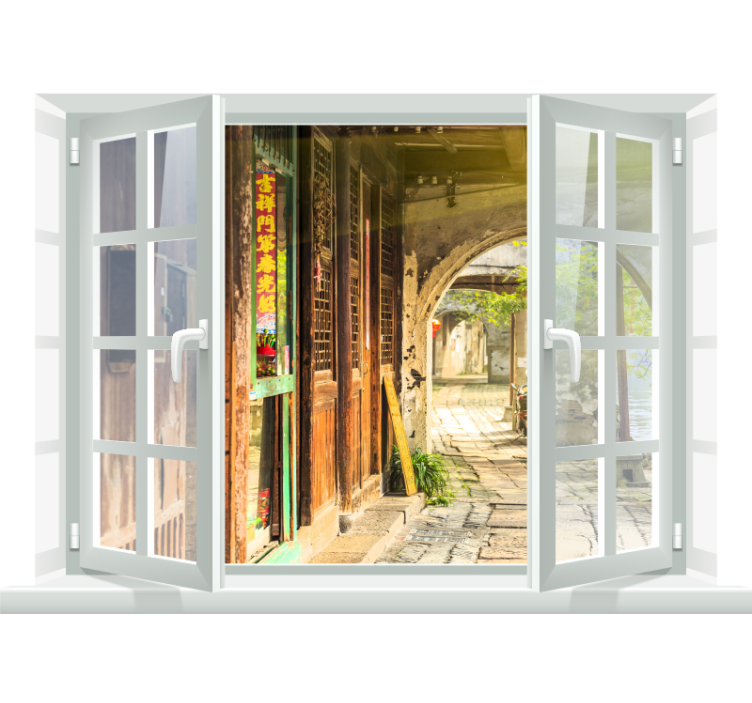 City wall mural charming alleyway scene - TenStickers