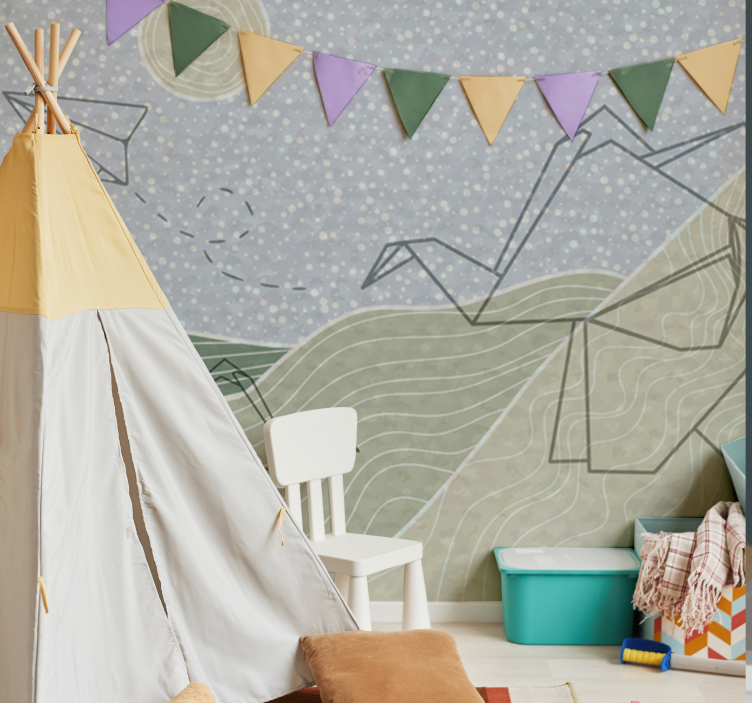 Japandi elephants design childrens wall mural - TenStickers