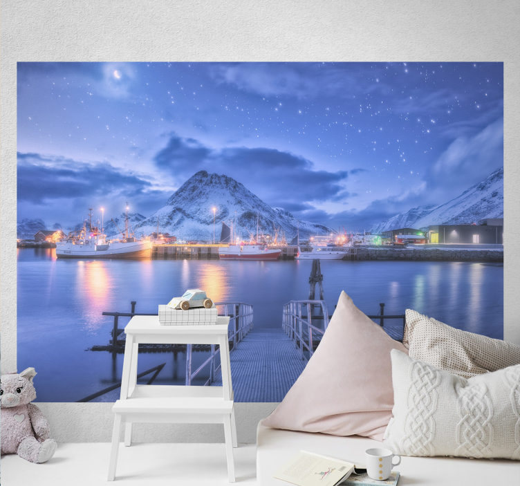 Landscape wall mural mountainous harbor view - TenStickers