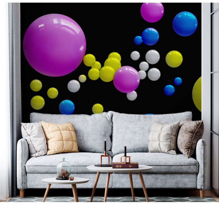 Abstract wall mural with colorful floating spheres - TenStickers