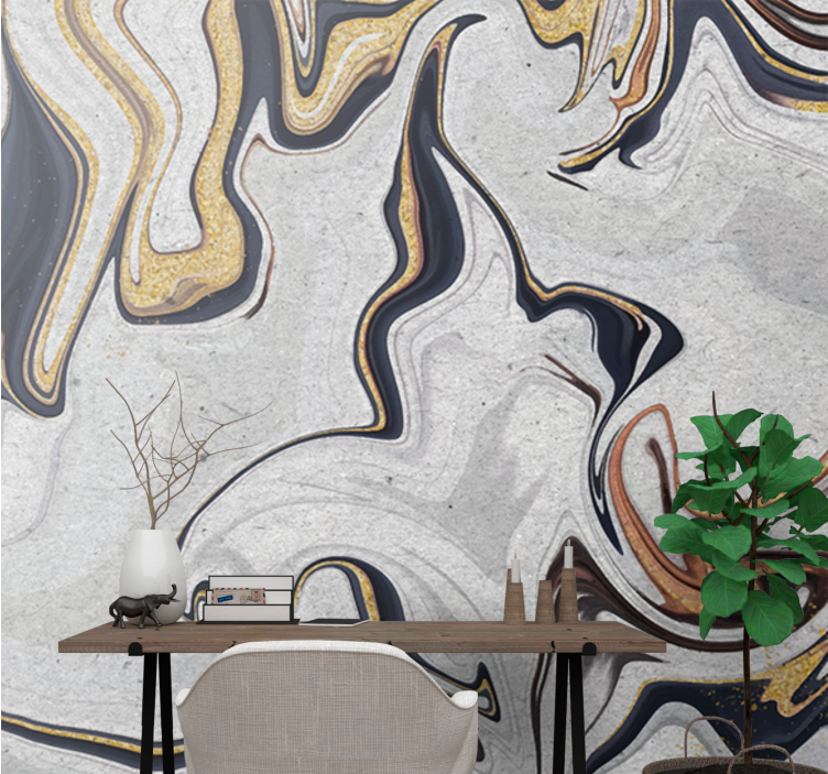 Abstract wall mural with flowing gold accents - TenStickers