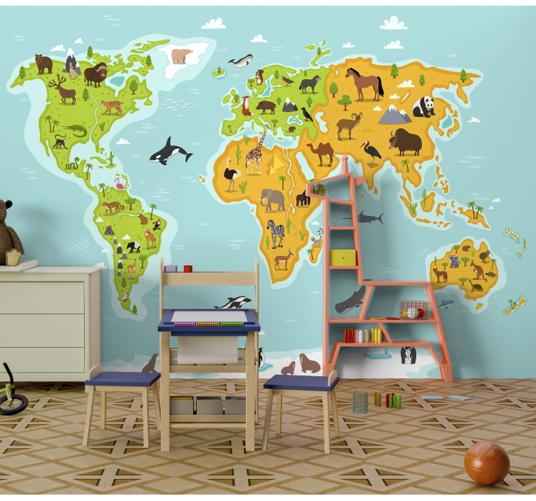 Animal world map wall mural - TenStickers