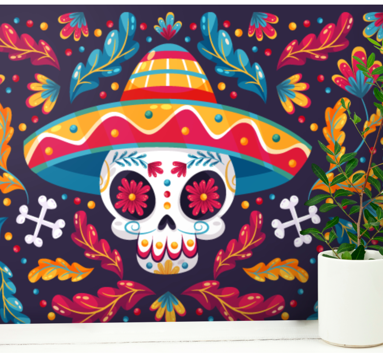 Animals wall mural colorful sugar skull - TenStickers