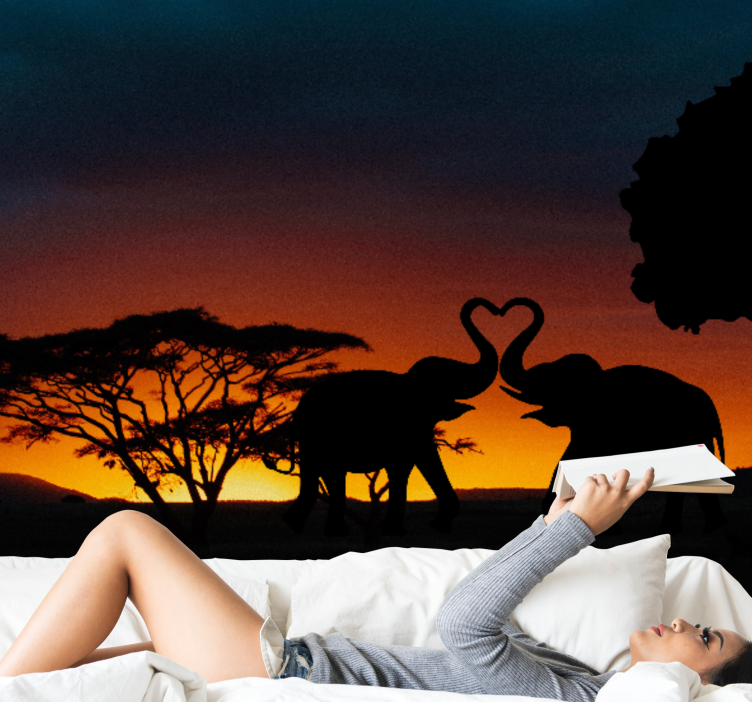 Animals wall mural elephant love silhouette - TenStickers