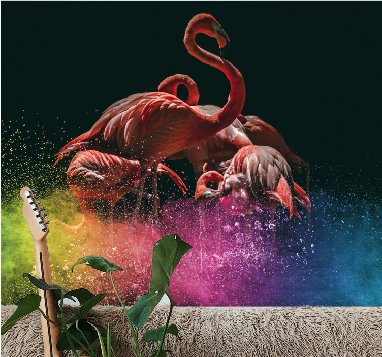 Animals wall mural flamingo fiesta splash - TenStickers