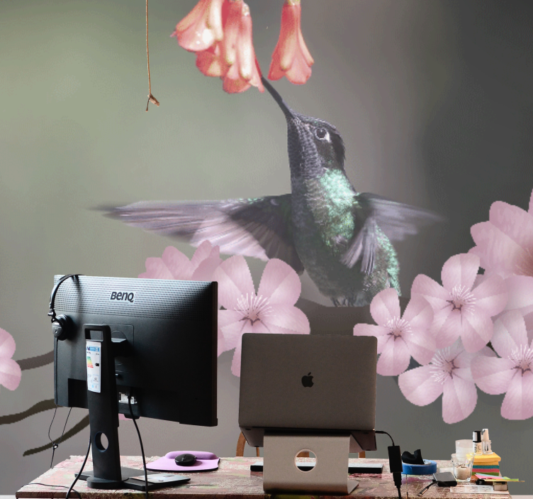 Animals wall mural hummingbird and flowers - TenStickers