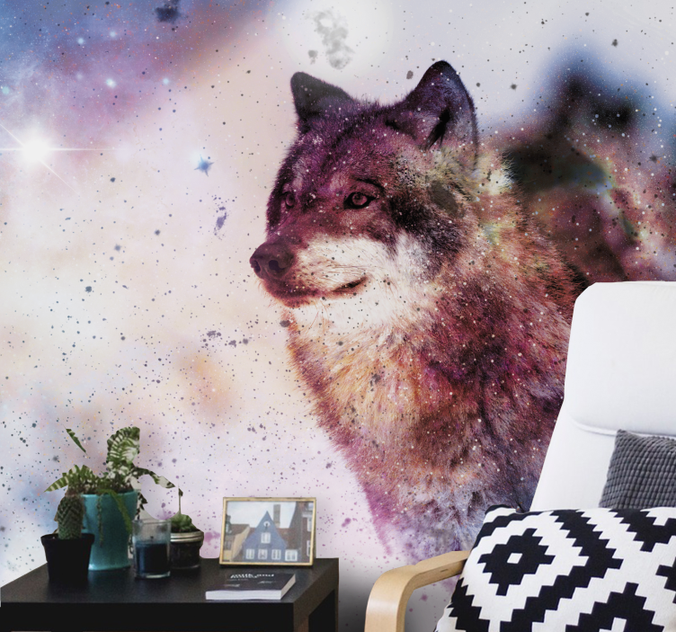 Animals wall mural lone cosmic wolf - TenStickers