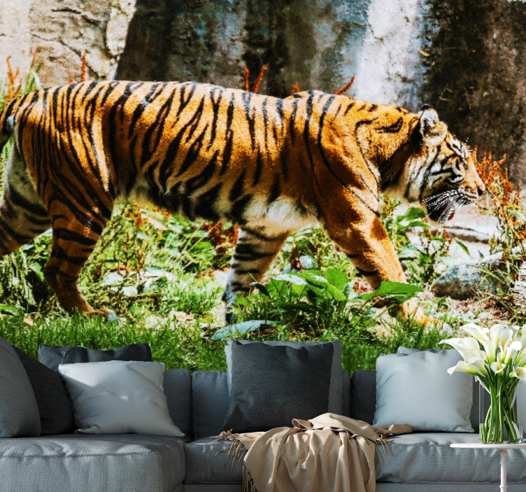 Animals wall mural majestic tiger walking - TenStickers