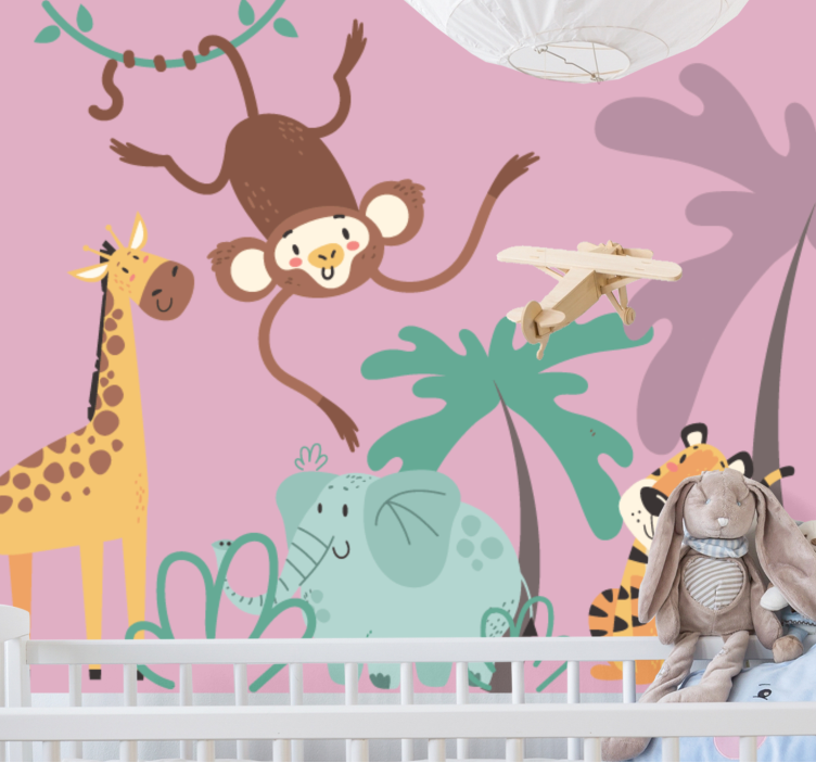 Animals wall mural playful jungle friends - TenStickers