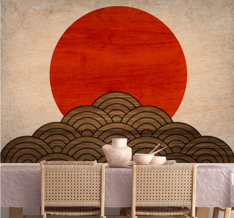 Animals wall mural red sun waves - TenStickers