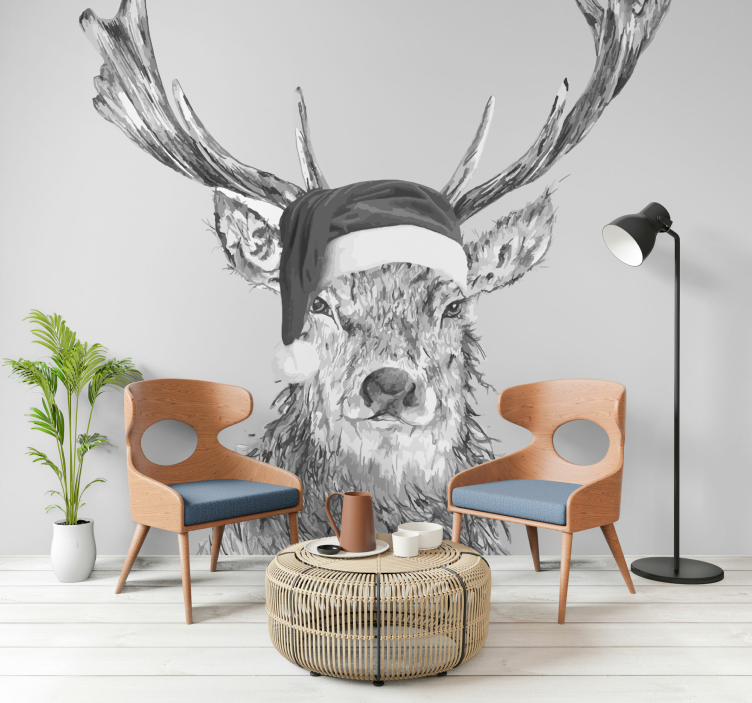 Animals wall mural reindeer in a hat - TenStickers