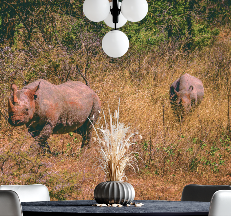 Animals wall mural rhinos in grassland - TenStickers