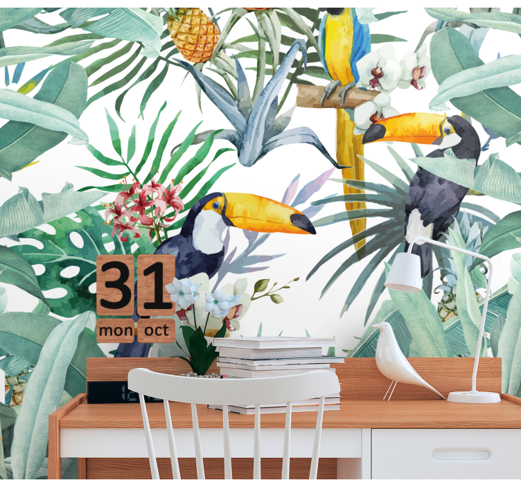 Animals wall mural toucans among foliage - TenStickers
