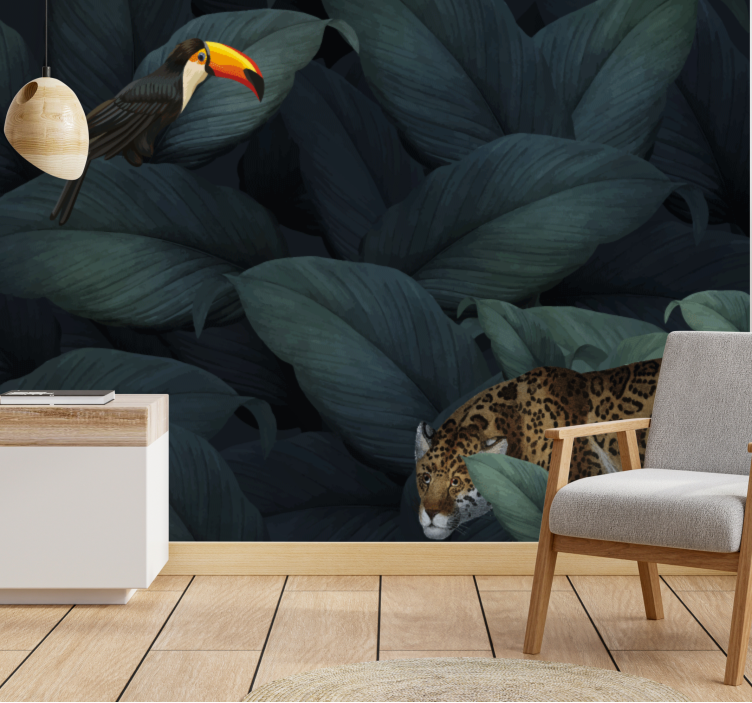 Animals wall mural tropical birds and leopards - TenStickers