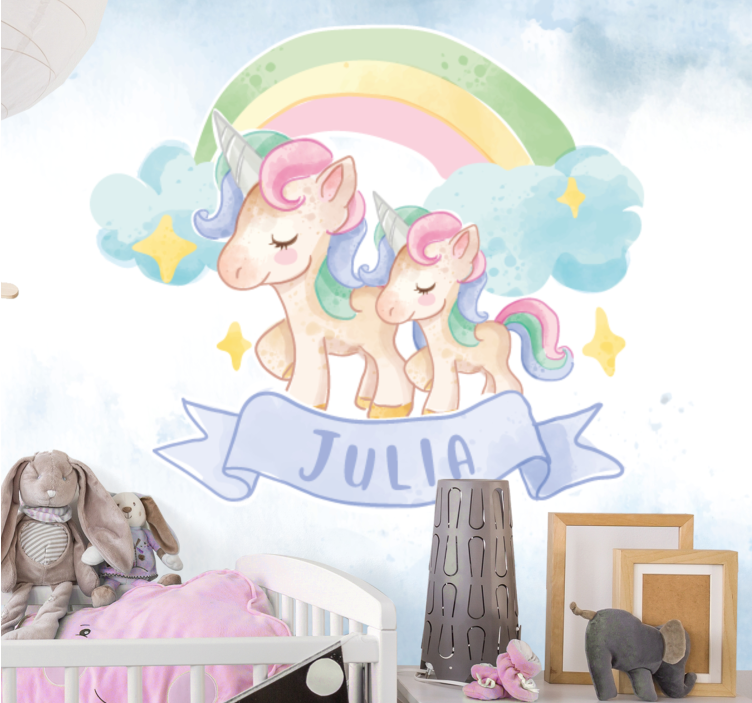 Animals wall mural unicorns and rainbow - TenStickers