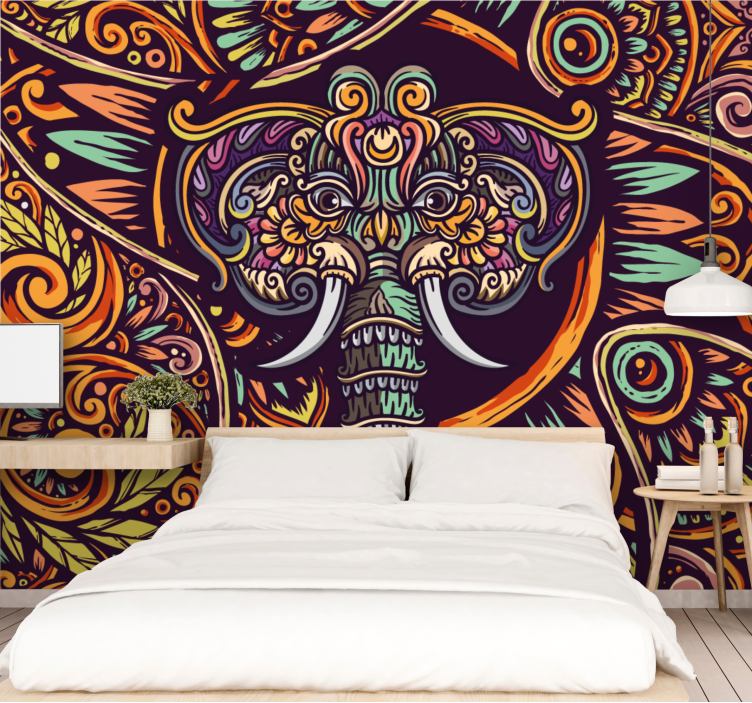 Animals wall mural with decorative elephant design - TenStickers