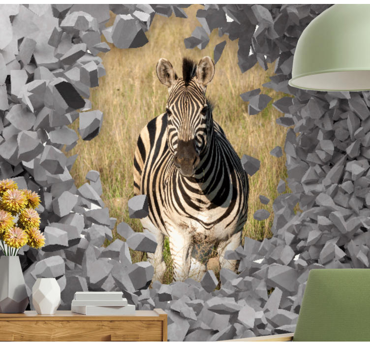 Animals wall mural zebra emerging from rocks - TenStickers