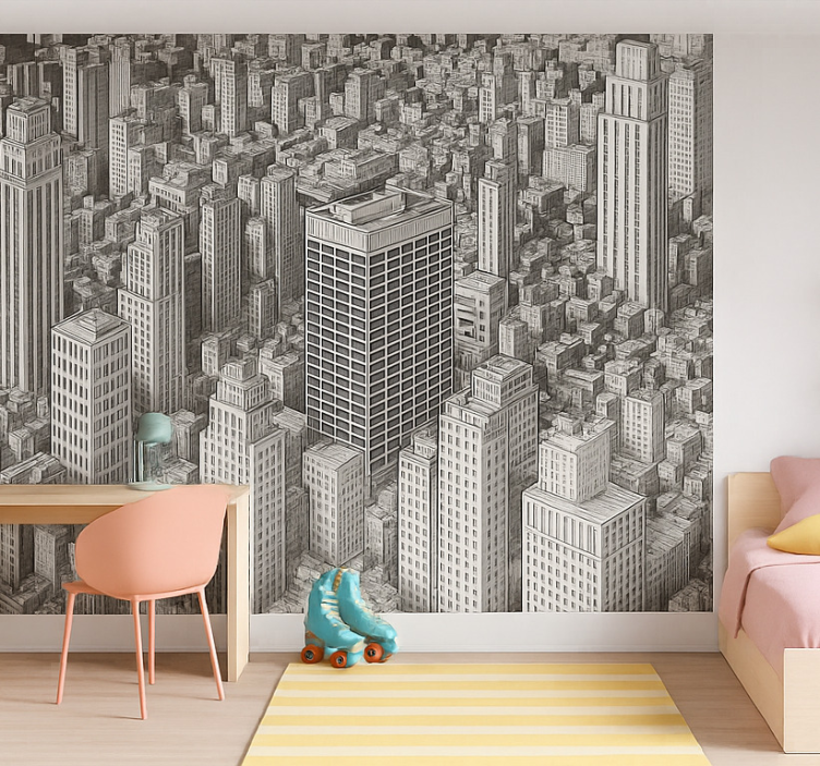 Black and white overview wall mural teen bedroom - TenStickers